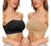 Kiiwah 2 Piezas Sujetador sin Tirantes Bandeau Antideslizante sin Costuras Elástica de Tubo con Rellenos Extraíbles Push Up Multifuncional para Mujer