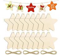 Kiiwah 30 Piezas Adornos Estrella de Madera de Colgantes de Navidad para DIY Adornos Arbol de Navidad