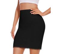 Kiiwah Enaguas Cortas de Mujer, Enaguas para Vestidos Minifalda, Falda Interior Largo hasta la Rodilla Bajo Vestido Suave Cintura Elástica con Ribete de Encaje