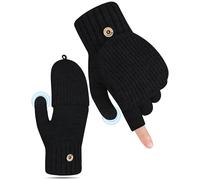 Kiiwah Guantes Sin Dedos Mujer Hombre, Mitones Cálidos Convertibles con Cubierta, Manoplas de Punto Guantes Termicos de Invierno - Para Correr, Ciclismo, Conducir, con Pantalla Táctil
