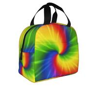 KIJ Arcoíris teñido anudado, Bolsa de almuerzo reutilizable, aislante, fácil de limpiar, ideal para el trabajo, picnic y camping.