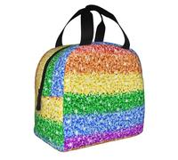 KIJ Bandera del orgullo LGBT con purpurina brillante, Bolsa de almuerzo reutilizable, aislante, fácil de limpiar, ideal para el trabajo, picnic y camping.