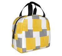 KIJ Bloque geométrico amarillo gris blanco, Bolsa de almuerzo reutilizable, aislante, fácil de limpiar, ideal para el trabajo, picnic y camping.