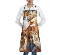 KIJ Caballo animal de acuarela impreso, Para mujeres con bolsillos, delantales para cocina, jardinería y salón