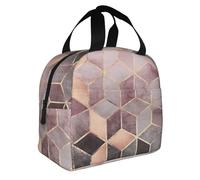 KIJ Estilo nórdico, patrón geométrico rosa, dorado, Bolsa de almuerzo reutilizable, aislante, fácil de limpiar, ideal para el trabajo, picnic y camping.