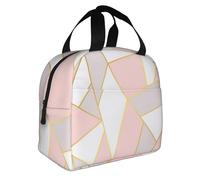KIJ Geométrico rosa gris, Bolsa de almuerzo reutilizable, aislante, fácil de limpiar, ideal para el trabajo, picnic y camping.