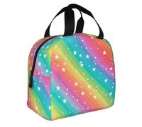 KIJ Líneas coloridas y estrella divertida, Bolsa de almuerzo reutilizable, aislante, fácil de limpiar, ideal para el trabajo, picnic y camping.