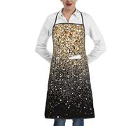 KIJ Puntos dorados negros con purpurina dorada, Para mujeres con bolsillos, delantales para cocina, jardinería y salón