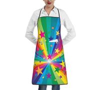 KIJ Rayos de confeti de arcoíris y estrellas, Para mujeres con bolsillos, delantales para cocina, jardinería y salón