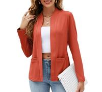 KIJSKKOPO Blazer Abierto Sin Cuello para Mujer, Cárdigan Corto Ligero Manga Larga con Bolsillo, Chaqueta Bolero Informal para Trabajo, Oficina, Negocios, Vestidos, Naranja S
