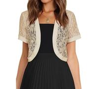 KIJSKKOPO Bolero Corto De Encaje Floral para Mujer, Cárdigan De Encaje Transparente con Frente Abierto De Manga Corta Blanco, Ligero Y Ajustado para Verano, para Vestidos Fiesta Noche Y Boda, Col