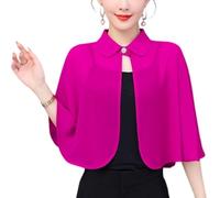 KIJSKKOPO Bolero De Gasa Transparente De Verano Blanco con Botones En La Solapa, Capa, Chal, Flores Rosa En La Espalda, Capelina Ligera, Poncho para Fiestas, Noches, Bodas Y Novias, Color Rosa.