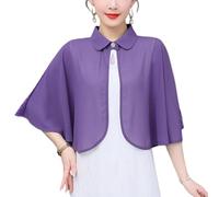 KIJSKKOPO Bolero De Gasa Transparente De Verano Blanco con Botones En La Solapa, Capa, Chal, Flores Rosa En La Espalda, Capelina Ligera, Poncho para Fiestas, Noches, Bodas Y Eventos, Color Morado.