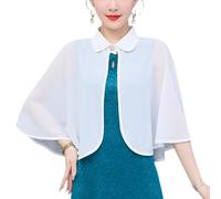 KIJSKKOPO Bolero De Gasa Transparente De Verano Blanco con Botones En La Solapa, Capa, Chal, Flores Rosa En La Espalda, Capelina Ligera, Poncho para Fiestas, Noches, Bodas Y Eventos Nupciales, Color