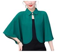 KIJSKKOPO Bolero De Gasa Transparente De Verano Blanco con Botones En La Solapa, Capa, Chal, Flores Rosa En La Espalda, Capelina Ligera, Poncho para Fiestas, Noches, Bodas Y Eventos, Color Verde.