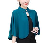 KIJSKKOPO Bolero De Gasa Transparente De Verano Blanco con Botones En La Solapa, Capa, Chal, Flores Rosa En La Espalda, Capelina Ligera, Poncho para Fiestas, Noches, Bodas Y Eventos Nupciales, Color