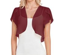 KIJSKKOPO Bolero Ligero De Gasa Transparente De Verano para Mujer, con Mangas Cortas Y Capullos Flores, Tipo Cárdigan Corto Abierto Al Frente, para Bodas, Fiestas Y Noches, Color Rojo Oscuro L