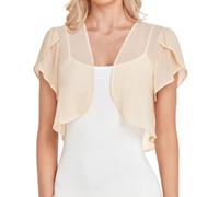 KIJSKKOPO Bolero Ligero De Gasa Transparente De Verano para Mujer, con Mangas Cortas Y Capullos Flores, Tipo Cárdigan Corto Abierto Al Frente, para Bodas, Fiestas Y Noches, Color Beige M
