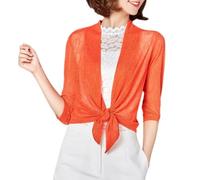 KIJSKKOPO Bolero Transparente para Mujer, Cárdigan con Dobladillo Asimétrico Y Frente Abierto De Manga 3/4, Vestido De Verano Malla Ligera Bodas, Fiestas Noche, Naranja M
