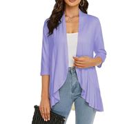 KIJSKKOPO Cárdigan Abierto Manga 3/4 para Mujer, Cárdigan Tipo Kimono Ligero con Dobladillo con Volantes, Top Capas, Corte Holgado Informal, para Playa, para De Verano, Color Lavanda Y Morado XS