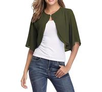 KIJSKKOPO Cárdigan Bolero De Gasa para Mujer con Botón, Cárdigan Informal Manga Corta con Abertura Frontal, Cárdigan Ligero Y Transparente para De Verano, para Vestidos Fiesta Noche, Verde Milit