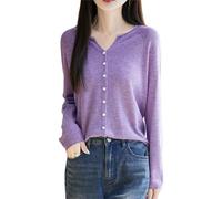 KIJSKKOPO Cárdigan de Punto Lana para Mujer con Cuello En V, Manga Raglán, Botones, Corte Ajustado, Ligero, Cárdigan Cálido para Primavera, Otoño, Oficina, Atuendos Casuales Diarios, Morado Os