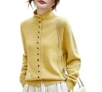 KIJSKKOPO Cárdigan de Punto Manga Larga con Cuello Alto Y Botonadura Sencilla, Color Liso, Corte Ajustado, Suéter de Punto Suave, Chaqueta Elegante Y Ligera para Oficina, Uso Diario, Informal, Ama