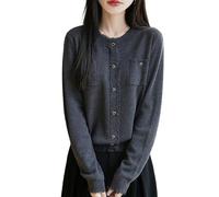 KIJSKKOPO Cárdigan Lana Merino para Mujer con Cuello Redondo, Ribete Flecos, Botón En Forma Corazón, Bolsillo, Manga Larga, Corte Ajustado, Suéter Punto Elegante Y Ligero, Cárdigan Punto Cálid