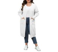 KIJSKKOPO Cárdigan Largode Punto con Frente Abierto para Mujer, Talla Grande, Hombros Caídos, Mangas Abullonadas, Suéter Extragrande con Bolsillos, Suave, Holgado Y Cálido, Ideal para Uso Diario