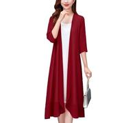 KIJSKKOPO Cardigan Mujer,Cárdigan Largo con Mangas 3/4 Y Parte Delantera Abierta, Blanco, Transparente, Ligero, De Malla Fina, Chaqueta Tipo Cascada, Gabardina De Verano, Vestido Informal, Top De B