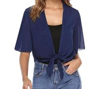 KIJSKKOPO Cárdigan Tipo Bolero Tipo Kimono De Gasa para Mujer, con Lazo Frontal, Abertura Frontal, Manga Corta, Cárdigan Corto De Verano, Ligero, Informal, Transparente, para Vestidos Fiesta Noche