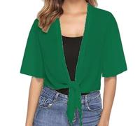 KIJSKKOPO Cárdigan Tipo Bolero Tipo Kimono De Gasa para Mujer, con Lazo Frontal, Abertura Frontal, Manga Corta, Cárdigan Corto De Verano, Ligero, Informal, Transparente, para Vestidos Fiesta Noche