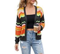 KIJSKKOPO Cárdigande Punto Abierto A Rayas Arcoíris para Mujer, Frente Abierto, Hueco, Ondulado, Bloques Color, Manga Larga, Suéter Ganchillo Hueco, Ligero Y Cálido, Ropa Abrigo Bohemia para Vac