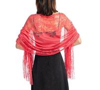 KIJSKKOPO Chal de Encaje Floral para Mujer con Flecos Bufanda Ligera Y Transparente Estola de Verano Bolero Elegante Bufandas Extragrandes para Vestidos Cóctel Y Fiestas Formales Rojo Sandía