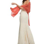 KIJSKKOPO Chal Y Estola Gasa para Mujer, Bufandas Ligeras, Estola, Cubierta Sedosa Y Transparente para Mujer, Bolero de Verano, Capa Corta, Boda, Damas Honor, Fiesta Noche, Graduación, Rosa Naranja