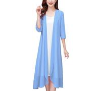 KIJSKKOPO Chaqueta De Punto Mujer,Cárdigan Largo con Mangas 3/4 Y Parte Delantera Abierta, Blanco, Transparente, Ligero, De Malla Fina, Chaqueta Tipo Cascada, Gabardina De Verano, Vestido Informal,