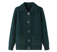 KIJSKKOPO Chaqueta De Punto Mujer,Suéteres Tipo Cárdigan De Punto para Personas De Mediana Edad Y Mayores, Solapa Azul, Botones, Rayas Rómbicas, Suéter De Punto, Abrigo con Bolsillo, para Ancian