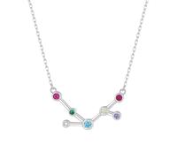 KIJSKKOPO Collar Astrológico De Plata Ley 925, Chapado En Oro Blanco Con Incrustaciones De Circonitas Redondas Colores, Colgante 12 Constelaciones, Gargantilla Ajustable, Joyería, Regalos para Muj