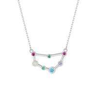 KIJSKKOPO Collar Astrológico De Plata Ley 925, Chapado En Oro Blanco Con Incrustaciones De Circonitas Redondas Colores, Colgante 12 Constelaciones, Gargantilla Ajustable, Joyería, Regalos para Muj