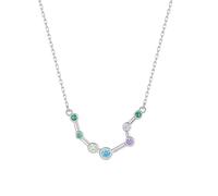 KIJSKKOPO Collar Astrológico De Plata Ley 925, Chapado En Oro Blanco Con Incrustaciones De Circonitas Redondas Colores, Colgante 12 Constelaciones, Gargantilla Ajustable, Joyería, Regalos para Muj