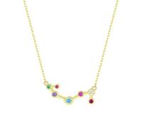 KIJSKKOPO Collar Astrológico De Plata Ley 925, Chapado En Oro Con Incrustaciones De Circonitas Redondas Colores, Colgante 12 Constelaciones, Gargantilla Ajustable, Joyería, Regalos para Mujeres Y