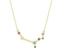 KIJSKKOPO Collar Astrológico De Plata Ley 925, Chapado En Oro Con Incrustaciones De Circonitas Redondas Colores, Colgante 12 Constelaciones, Gargantilla Ajustable, Joyería, Regalos para Mujeres Y