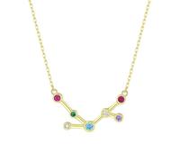 KIJSKKOPO Collar Astrológico De Plata Ley 925, Chapado En Oro Con Incrustaciones De Circonitas Redondas Colores, Colgante 12 Constelaciones, Gargantilla Ajustable, Joyería, Regalos para Mujeres Y