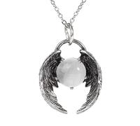 KIJSKKOPO Collar con Colgante Alas Ángel Cristal Cuarzo Transparente Natural, Collar Piedras Preciosas Espirituales Góticas Plata Vintage para Hombres Y Mujeres, Día La Madre, Día Del Padre, Cua