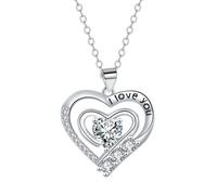 KIJSKKOPO Collar con Colgante Corazón Te Amo Mamá, Colgante Doble Corazón Plateado con Circon ita Cúbica, Regalos Joyería Para Novia, Esposa, Mamá En Cumpleaños, Aniversario, Día San Va