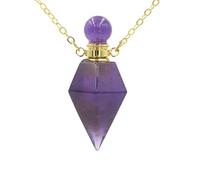 KIJSKKOPO Collar Con Difusor De Aceites Esenciales De Chakras, Piedra Natural, Amatista, Con Forma De Cono, Dorado, Para Perfume, Energía Cristalina, Regalo Joyería