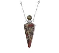 KIJSKKOPO Collar De Botella De Perfume De Cono De Piedra Natural, Plata, Difusor De Aceites Esenciales De 7 Chakras Con Punta Hexagonal, Colgante De Piedra Preciosa Energía Cristalina, Regalo De