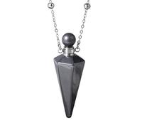 KIJSKKOPO Collar De Botella De Perfume De Cono De Piedra Natural, Plata, Difusor De Aceites Esenciales De 7 Chakras Con Punta Hexagonal, Colgante De Piedra Preciosa Energía Cristalina, Regalo De