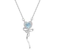 KIJSKKOPO Collar De Corazón De Plata Ley 925 para Mujer, Colgante Piedra Nacimiento Circonita Azul Con Incrustaciones De Lazo De Amor, Gargantilla Ajustable, Joyería Gemas, Regalo Cumpleaños p
