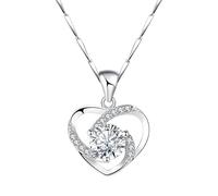 KIJSKKOPO Collar De Plata Esterlina S999 para Mujer, Colgante De Circón Limpio Con Incrustaciones De Corazón De Amor, Collar De Clavícula Ajustable, Regalos De Joyería para Novias, Mamás, Espos